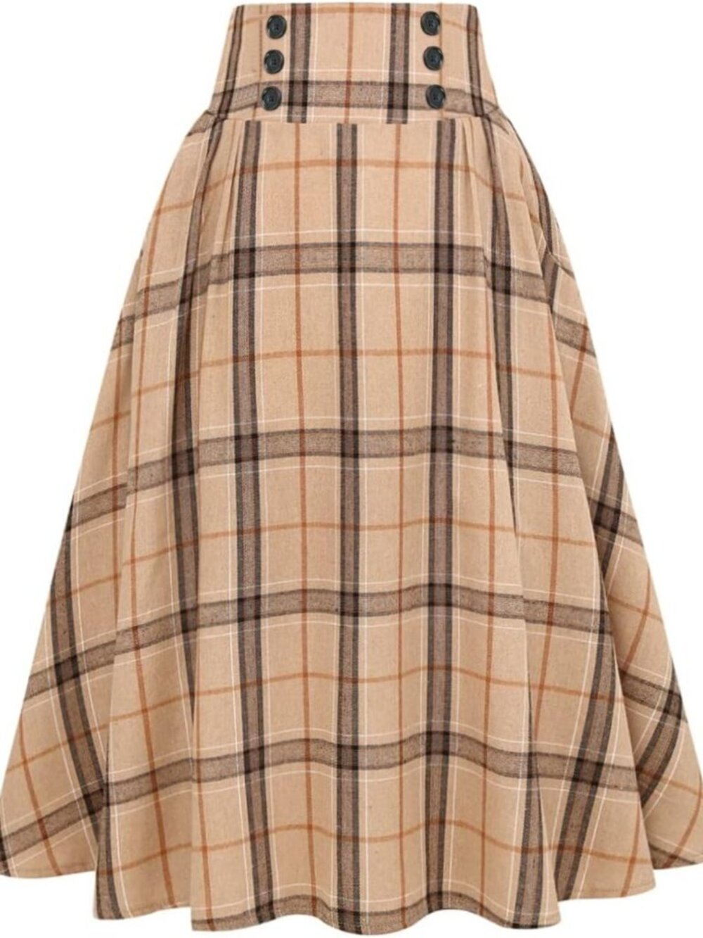 High Waist Plaid Midi Skirt for Women - A-Line Pleated Fashion Skirt